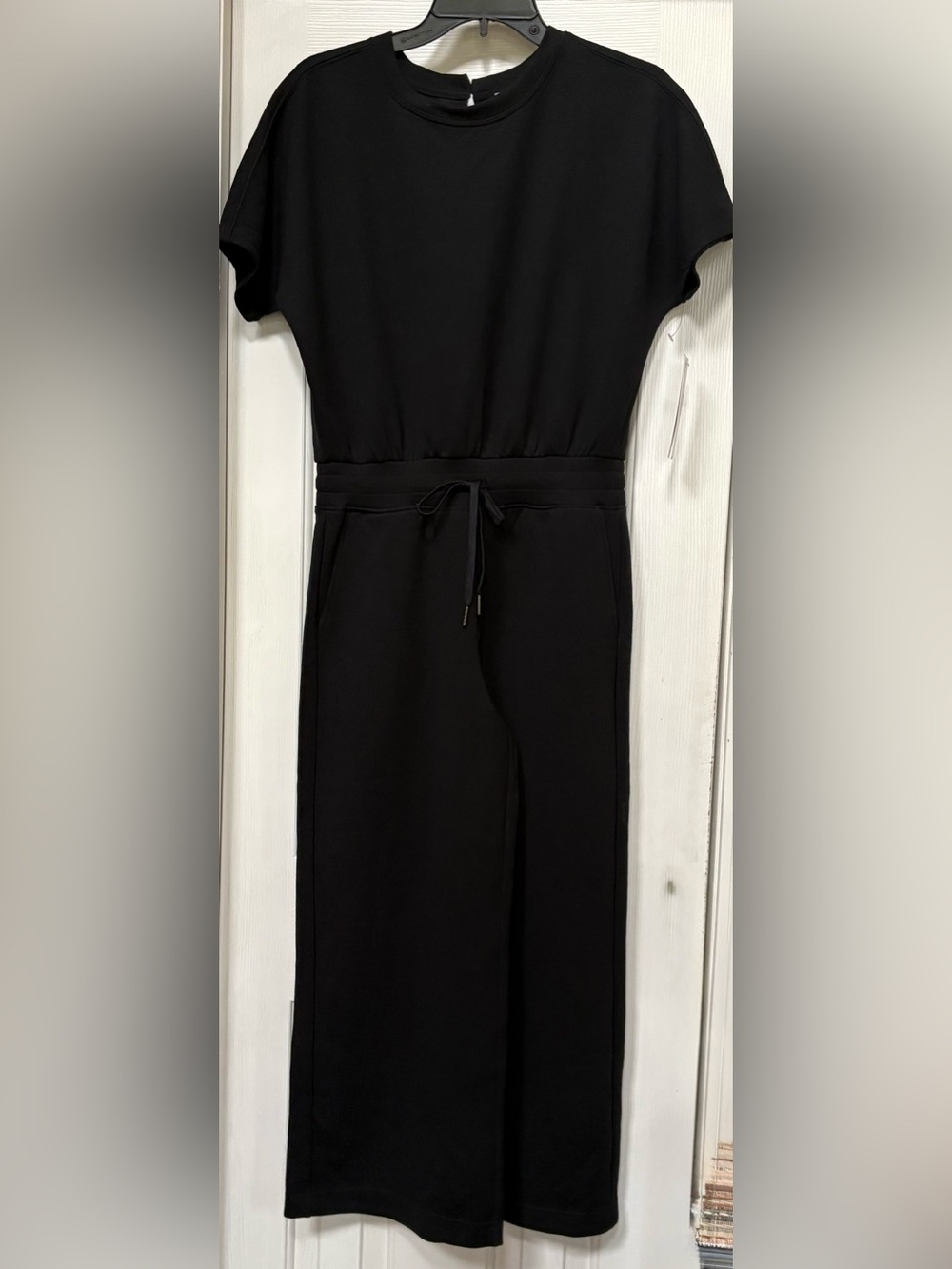 Yogalicious Black Short-Sleeve Drawstring Jumpsuit
